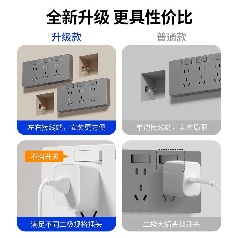 8型扩展式插座带开关面板拓展多功能转换器暗装多孔家用无线排插