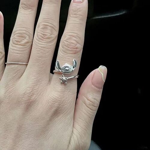 Anime Lilo & Stitch Ring  Silver Cartoon Stitch Mickey Adjus