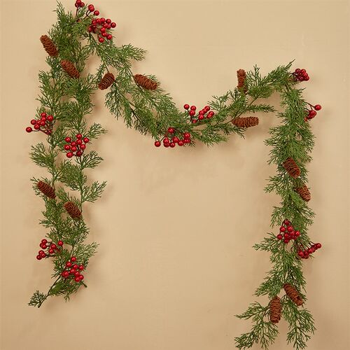 2M Christmas Pine Vine Garland with Red Berries Rattan Home