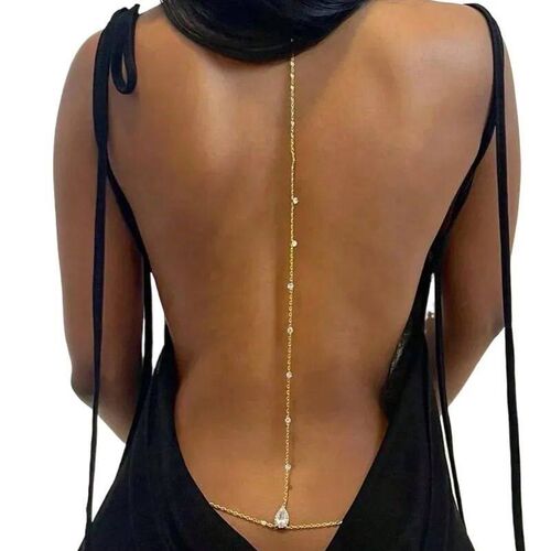 Bride Backless Rhinestone Waterdrop Body Chain Belly Waist N