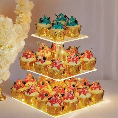 3/4 Tier Acrylic Cupcake Display Stand with LED Light