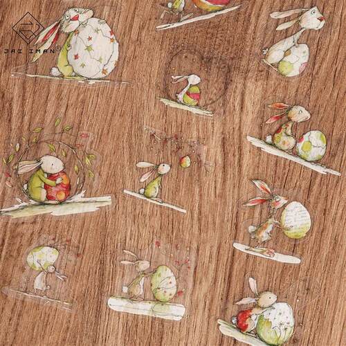 64pieces PET Easter Bunny Transparent Decoration Self-adhesi