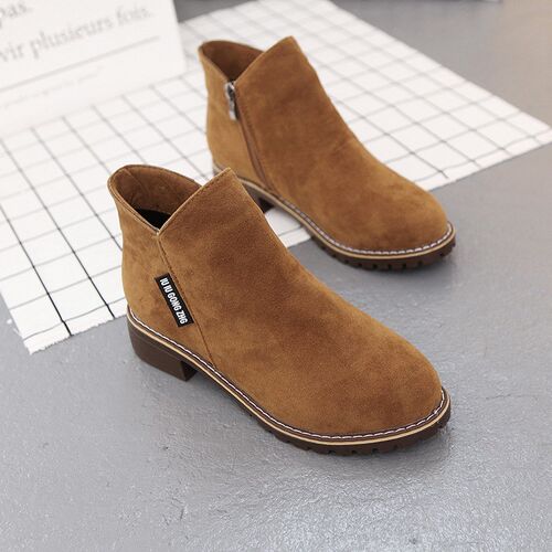 Retro Short Boots Women Chunky Flat Martin Boots Side Zipper
