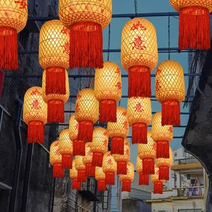 竹编油纸灯笼中式火锅店装饰灯笼港式茶餐厅仿古复古潮汕灯笼吊灯