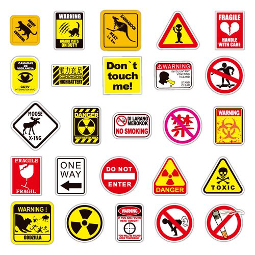 10/30/50/100pcs Cartoon Warning Stickers Danger Banning