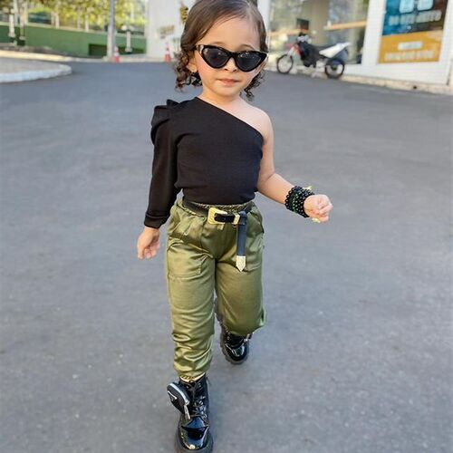 2-7Y Kids Girls Fashion Clothes Sets Baby One Shoulder Long