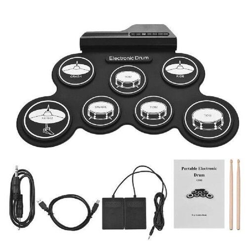 Roll-Up Drum Practice Pad with Drum Pedals and Sticks
