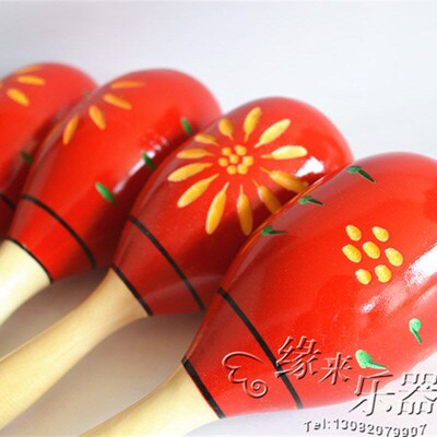 Adult Kids Wooden Engraved Flowered Maracas Shaker Percussio