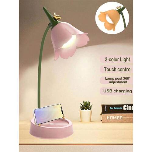 Pink Flower Cute Lamp LED Desk Lamp Table Light Touch Rechar