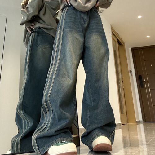 2023 Autumn Fashion Side Stripe Design Micro Flared Jeans Ne