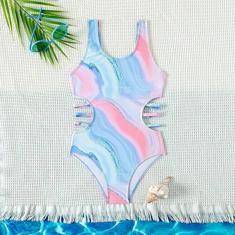 Kids Girls One-piece Swimsuit Summer Teenager Swimwear Sweet图片