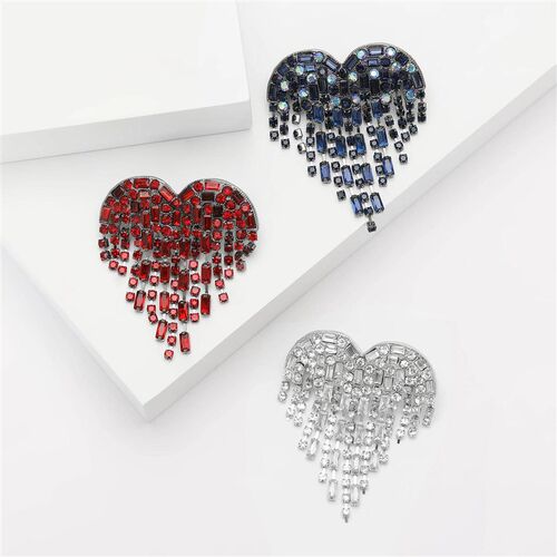Trendy Rhinestone Love Brooches for Women 2-color Tassel