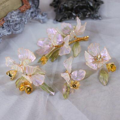 Vintage Crystal Leaf Bridal Barrettes Headdress Flower Bride