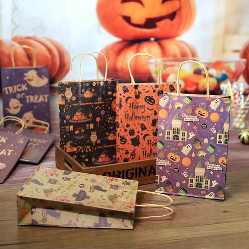 Halloween gift bag Pumpkin Ghost tote bag Brown paper bag 袋