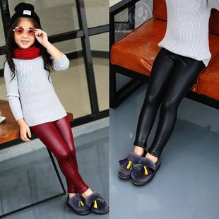 Girls Autumn Winter Leggings for Kids Children PU Leather Pe