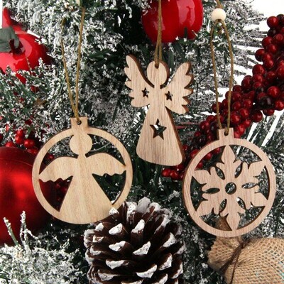 12PCS Christmas Wooden Pendants No Box Hallow Star/Angel