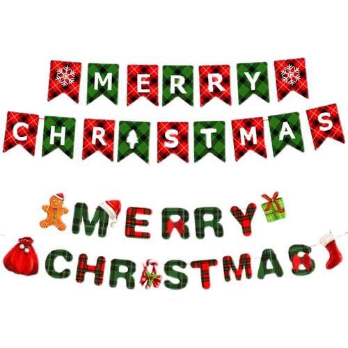 D2 Christmas decorations Christmas paper flag cartoon old ma
