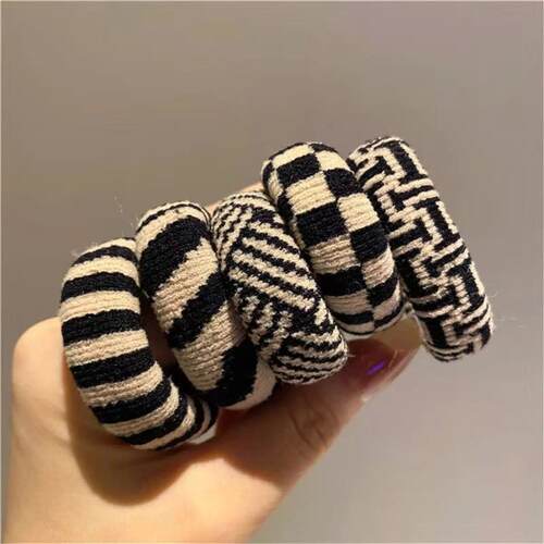 5Pcs High-Elasticity Seamless Hair Ties,Black and White Chec
