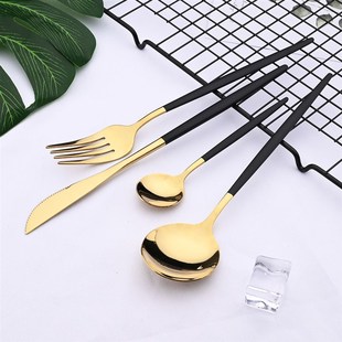 24pcs Black Western Dinnerware Set Stainless Steel Cutlery S