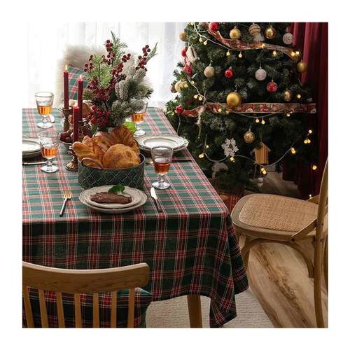 Christmas Themed Checkered Tablecloth, Suitable For Holiday