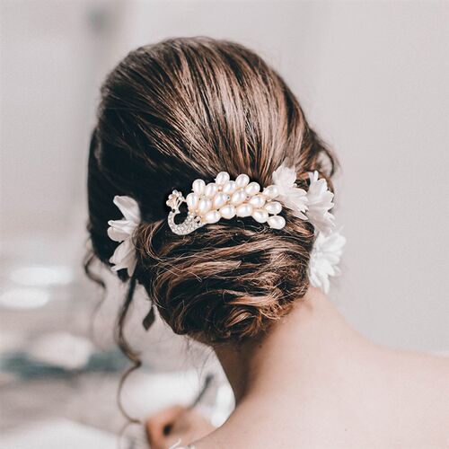Handmade Crystals Rhinestones Pearls Flower Hair Comb Bridal