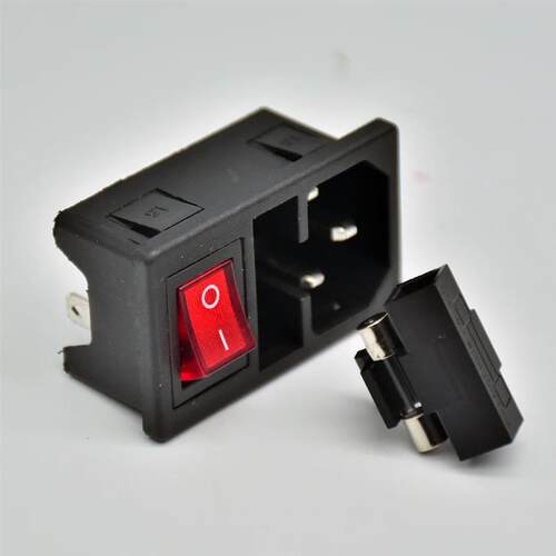 With 10A Fuse! Red Rocker Switch Fused IEC320 C14 Inlet Powe