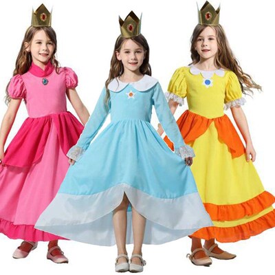 Princess Cosplay Peach Costume for Girls Rosalina Dress with