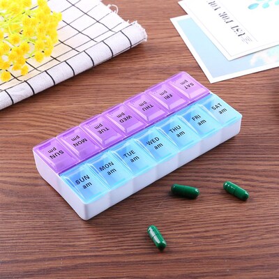 14 Grids Weekly Pill Case 7 Days Medicine Box Tablet Dispens