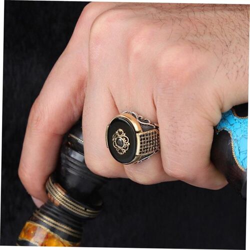 Retro Handmade Turkish Ring For Men Vintage Double Swords Bl