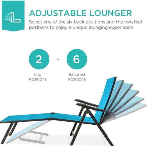 Set of 2 Outdoor Patio Chaise Lounge Chair Adjustable Reclin