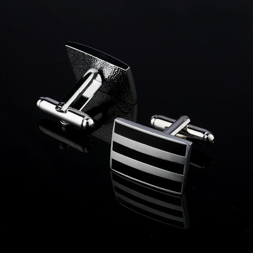 Vintage Retro Black Enamel Cufflinks Buttons Brass Stamping