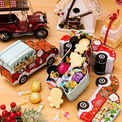 Christmas Car Candy Tin, Metal Gift Box for Kids Present