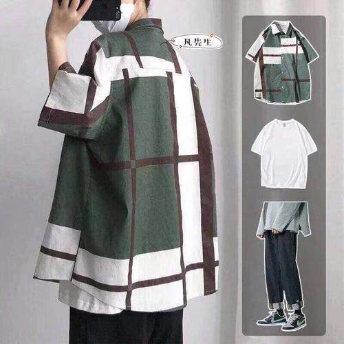 With a set of clothes boys summer three-piece loose plaid sh
