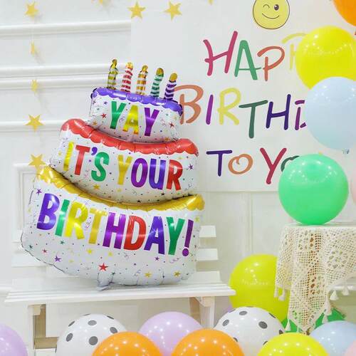 3D Birthday Cake Aluminum Film Balloon Decoration Colored Do