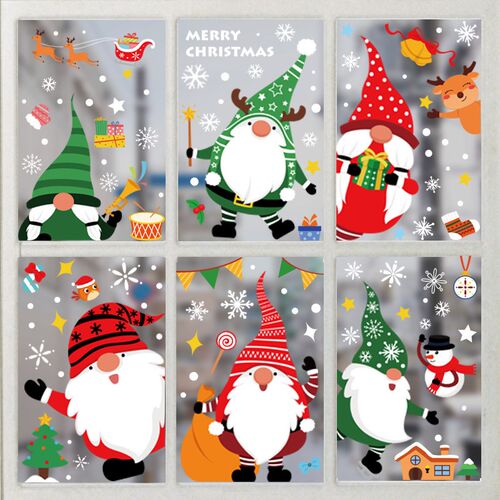 Santa elk static sticker Christmas vitrine decoration 静电贴
