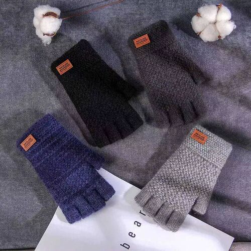 Men Winter Fingerless Gloves Half Finger Writting Office Kni