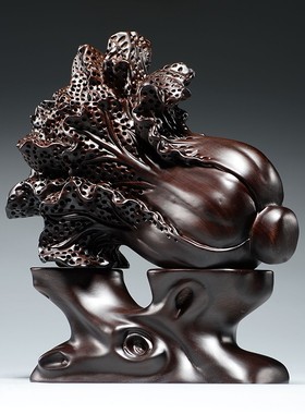 黑檀木雕白菜摆件家居客厅电视柜装饰红木雕刻店铺开业乔迁送礼品