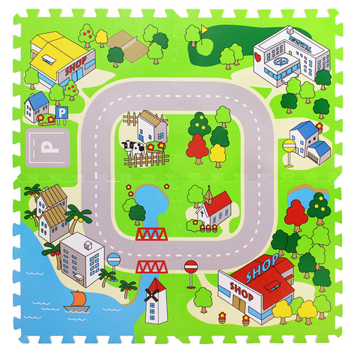 明德汽车城市道路儿童游戏垫宝宝交通爬行垫泡沫拼接垫*