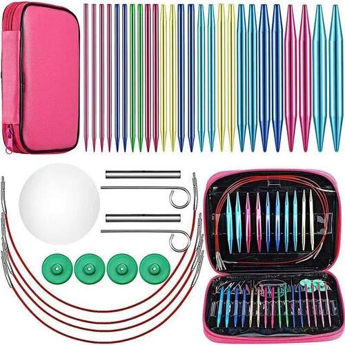 26Pcs Aluminum Circular Knitting Needles Set Interchangeable