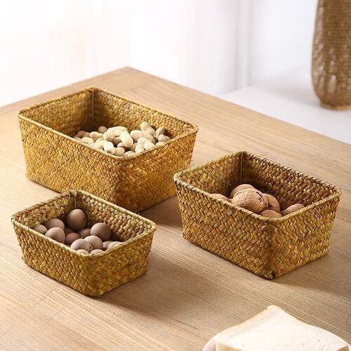 bamboo storage basket box desktop small rattan woven basket