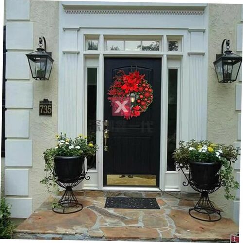 Christmas Wreath with Lamp Bow Ball Big Red Flower Navidad P