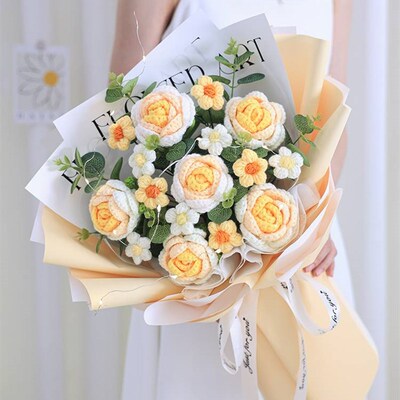 Knitting wool bouquet Gradient color rose eternal flower Bir