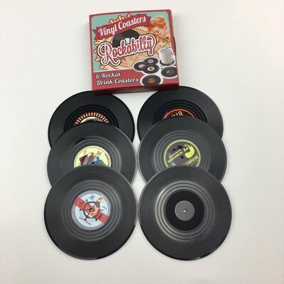 6 PCS Plastic Vinyl Record Coaster Cup Mat Black Retro Mug C