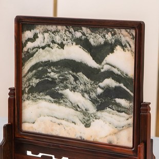 红木台屏实木中堂摆件办公室插屏大红酸枝木嵌大理石复古中式屏风