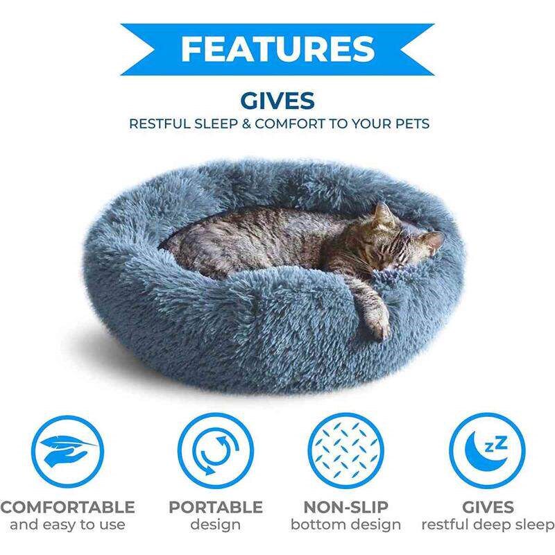 Round Cat Bed Dogs Bed House Kennel Pet Mats Soft Long Plush - 实物图