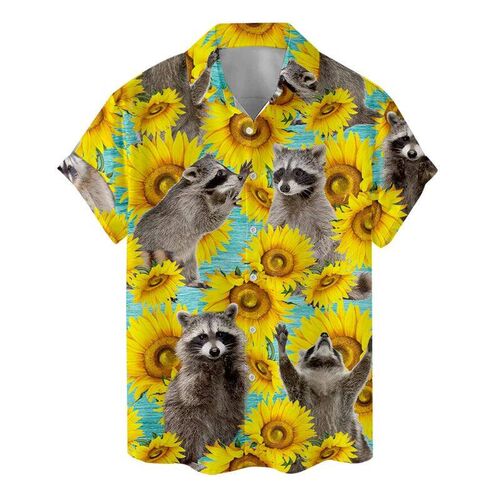 Animal Cat Raccoon Hawaiian Shirts Men D Print Dinosaur