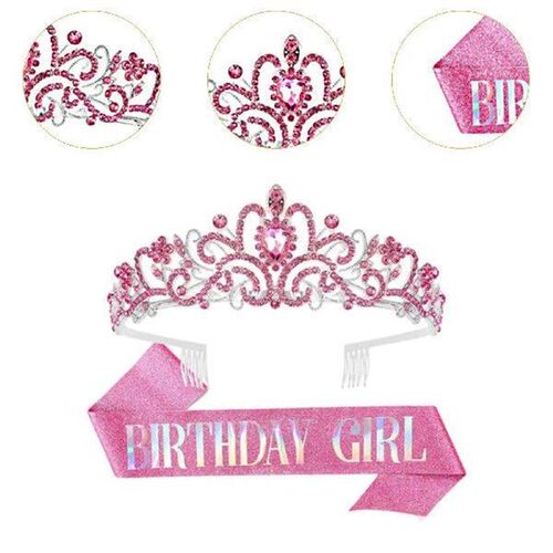 Birthday Girl Headband with Sash Letter Printed Ribbon for