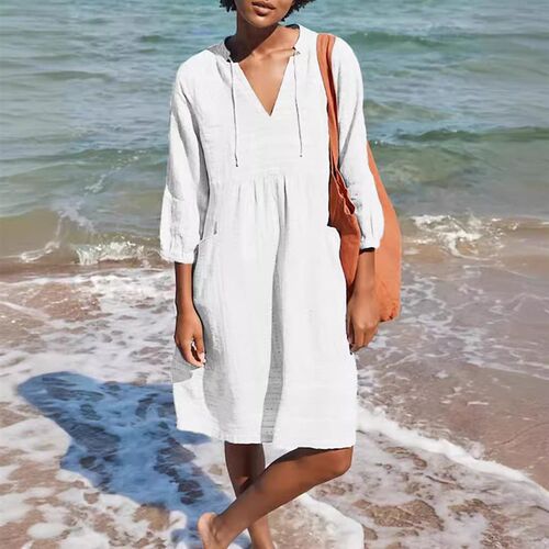 2025 Jacquard tton Linen Dress Explosive V-neck Casual Loose