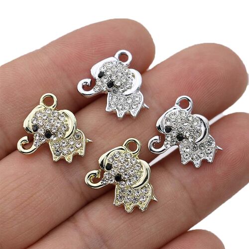 10Pcs Silver Plated Crystal Elephant Charm Pendant for Jewel