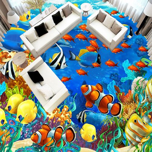 Custom Self adhesive Floor Mural Wallpaper 3D Submarine Wor